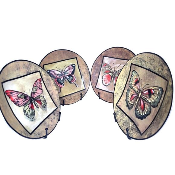 Lot of 4 Decorative Butterfly Plates - Approx. 8" Across, Muted Earthy Colors - Picture 1 of 8